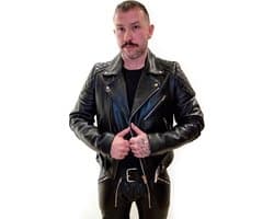 Mister B lederen motor jacket met rug vulling - zwart - xl