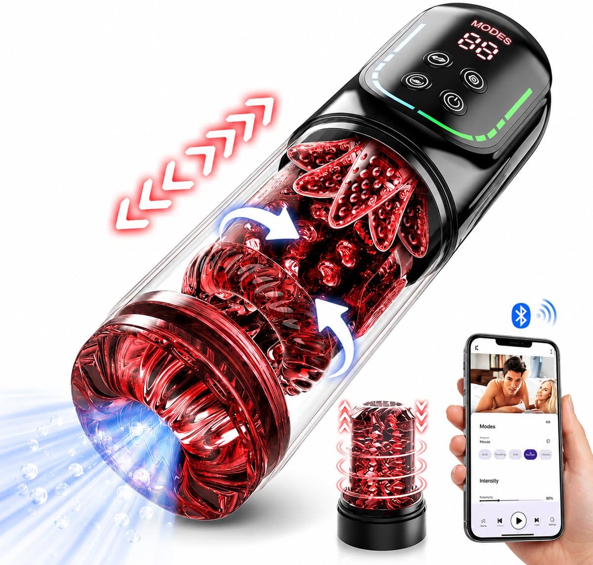 Lovemytoy Masturbator voor Mannen - Penispomp & Pocket Pussy - 7 Stoot-, Draai-, Tril-, Zuig- en Likstanden - Waterdicht - LCD Display - Sekspeeltje voor Mannen — afbeelding 1