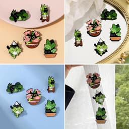 pin button reversspeld van email kat in potplant, creatieve emaille speldjes, grote set, cartoonplanten, anime, speld — thumbnail 4