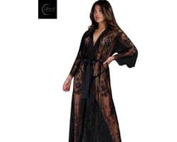 Luxe Erotische Kimono Dames – Sexy Lingerie – Lingerie Erotisch – Zwart – Transparante Kant Kimono – Verleidelijke lingerie & ochtendjas – High End – Chique – Clubwear – Satijn Strikceintuur– Elegante Nachtkleding – Dare to Undress – S, M, L, XL,XXL