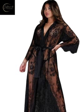 Luxe Erotische Kimono Dames – Sexy Lingerie – Lingerie Erotisch – Zwart – Transparante Kant Kimono – Verleidelijke lingerie & ochtendjas – High End – Chique – Clubwear – Satijn Strikceintuur– Elegante Nachtkleding – Dare to Undress – S, M, L, XL,XXL — thumbnail 1