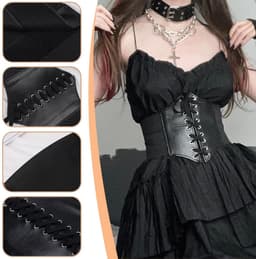 Dailygoods- Korset van zwart leer - Retrostijl - Korset riem - Elastische band - Knoopsluiting - Hoogwaardig materiaal - Corset — thumbnail 4