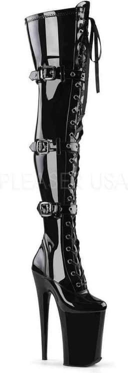 Pleaser - INFINITY-3028 Plateau Overknee Laarzen - Paaldans schoenen - 38 Shoes - Zwart — thumbnail 1