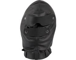 LateX – Latex Hoofdmasker in Strakke Anatomische Vorm met Montage Ring voor Mond – Zwart