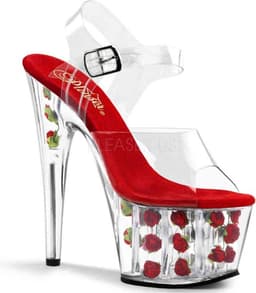 Pleaser - ADORE-708FL Sandaal met enkelband, Paaldans schoenen - Paaldans schoenen - 41 Shoes - Rood/Transparant — thumbnail 1