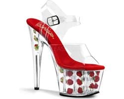 Pleaser - ADORE-708FL Sandaal met enkelband, Paaldans schoenen - Paaldans schoenen - 41 Shoes - Rood/Transparant