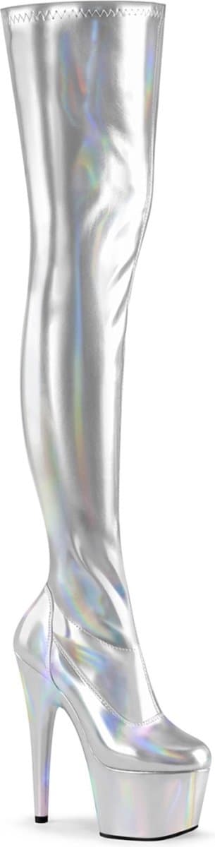 Pleaser - ADORE-3000HWR Plateau Overknee Laarzen - Paaldans schoenen - 35 Shoes - Zilverkleurig — afbeelding 1