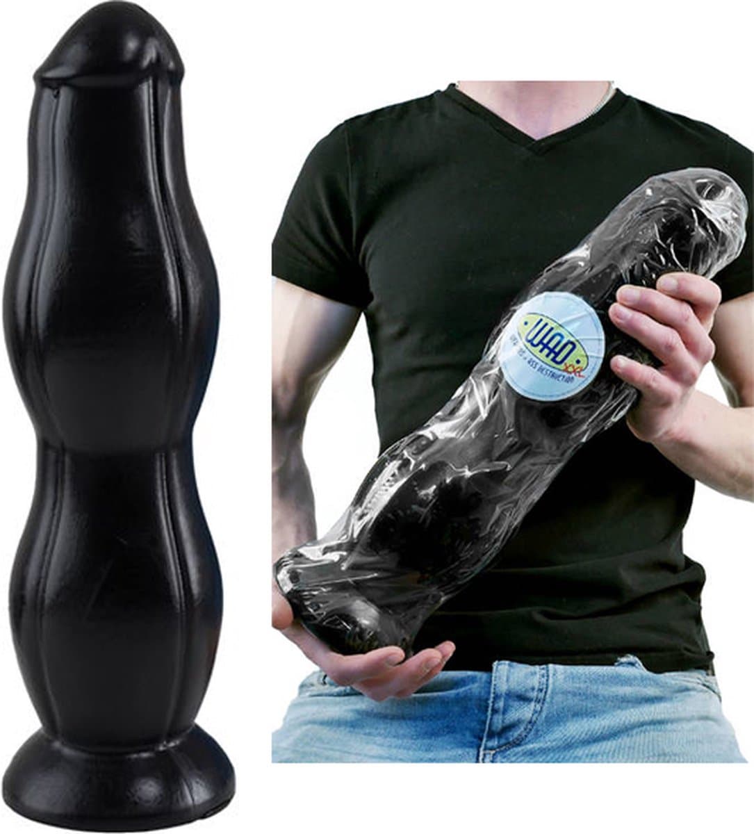 WAD - 2XL Fighting Falcon - XXL Anaal Dildo - 44 cm - Zwart — afbeelding 1