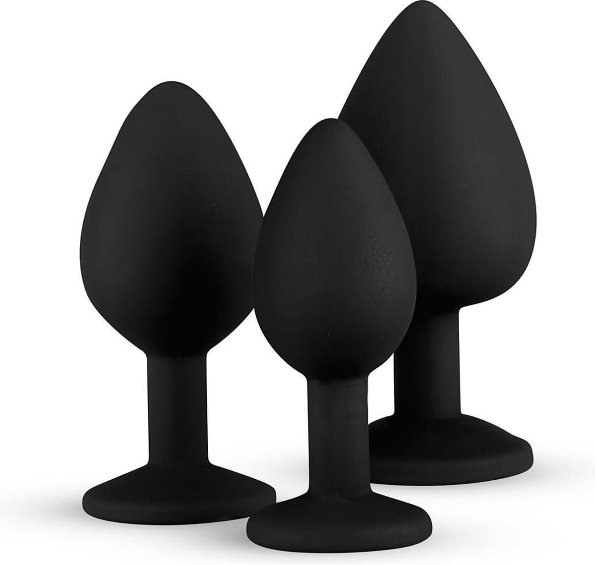 EasyToys - Siliconen Buttplug Set met Diamantjes - Siliconen - Buttplugs - Buttplug Set - Anal Plug - Sex Toys voor Vrouwen en Mannen - Seksspeeltjes - Butt Plug - Zwart — afbeelding 1
