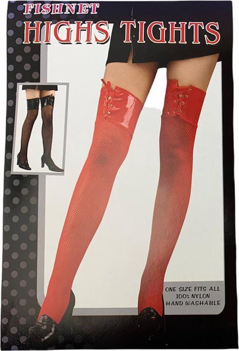 Hoge net kousen rood met lak bovenzijde / visnet netkousen highs tights — afbeelding 1