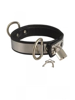 Rimba - Verstelbare Lederen Halsband met Metalen Plaat en Hangslot - Stijlvol en Veilig — thumbnail 1