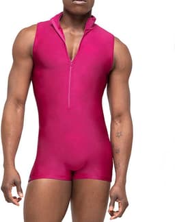 Heren Bodysuit – Mouwloos met Rits – Strakke Pasvorm – Roze – Stretch Outfit — thumbnail 1