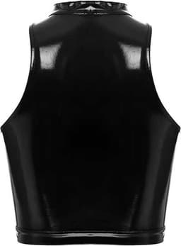 Erotische top open hollow out - PU Leder BDSM - Latex Wetlook kleren - Open borst met veters - Halsband sluiting - Sexy vrouwen kleding - RedParrot — thumbnail 2