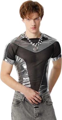 Heren Mesh Top – Zilver & Zwart – Sexy Transparant Shirt – Festival Outfit — thumbnail 1