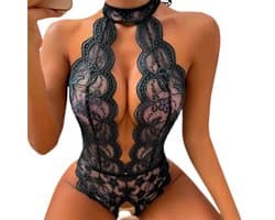 Erotische kleding | V-hals tot aan navel | Open borsten | Zwart | Sexy kleding | Sex kleding