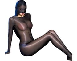 Erotische verleidelijke Panty bodysuit - Masker - Capuchon - Open kruis - Doorzichtig - Elastisch - One size - Unisex - Sexy - BDSM