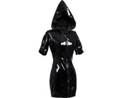 Porno erotiek jurk vrouwen - Latex wetlook - PVC Leder - Met capuchon - RedParrot - Mini jurk erotisch - Ritssluiting voorzijde