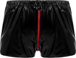 Glanzende boxershort kunstleder - Leer - Ritssluiting open kruis - Latex look - Porno BDSM Kleding - Erotiek - Short - Kort broekje — thumbnail 4