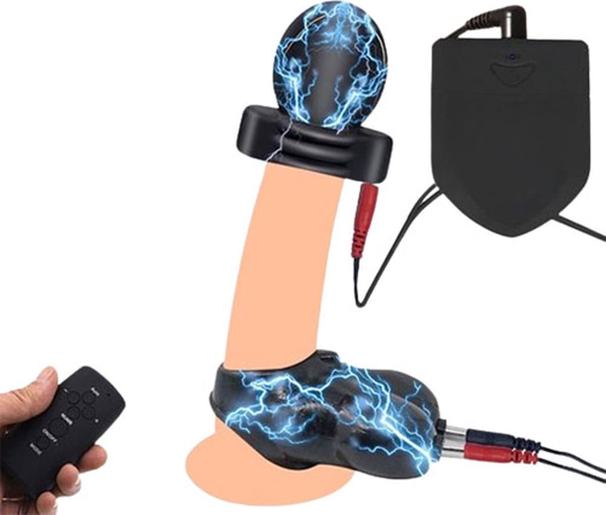 E-stim eikel en balzak - Elektrische stimulatie penis en scrotum - Stroom seks - Schok - BDSM - 2 in 1 luxe set - Goede kwaliteit — afbeelding 1