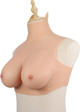 Korte Siliconen Borstprothesen - D Cup - 100% hypoallergene medische siliconen - + kanten choker - Kunstmatige Nep Borst - Korte Valse Borsten Borst - Siliconen Huid Bodysuit - Voor Crossdresser - Transgender - Mastectomie - Body4Everybody — thumbnail 5