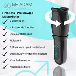 ME'ADAM - 360° Roterende blowjob masturbator - Pocket Pussy - Incl glijmiddel & opbergtas - luxe masturbator -Masturbator Voor Man - Elektrisch - Oplaadbaar - Waterdicht - Waterproof - Sex Toys - Penis Stimulator - Zwart - fluisterstil — thumbnail 3