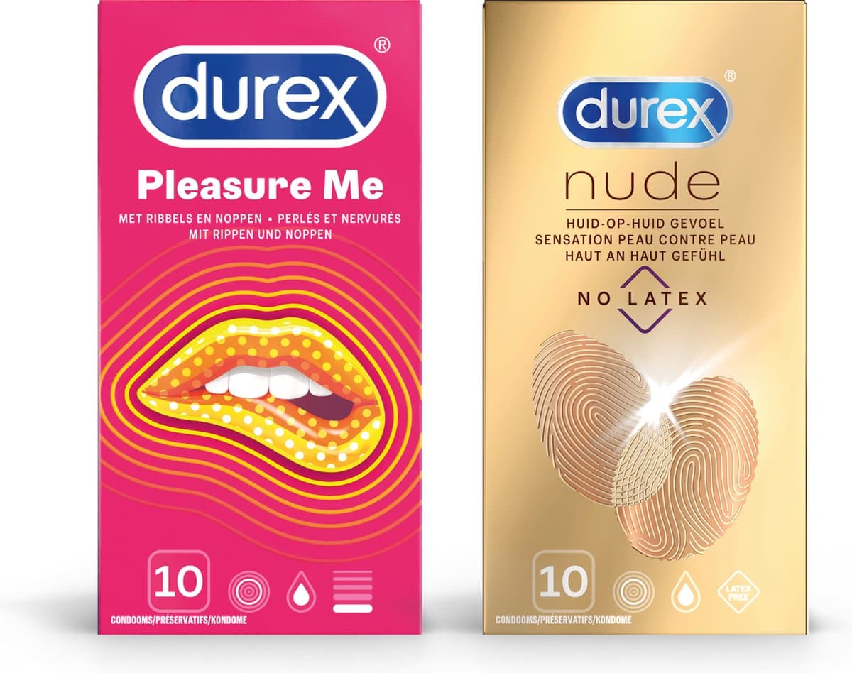 Durex - 20 stuks Condooms - Pleasure Me 1x10 stuks - Nude No Latex 1x10 stuks - Voordeelverpakking — afbeelding 1