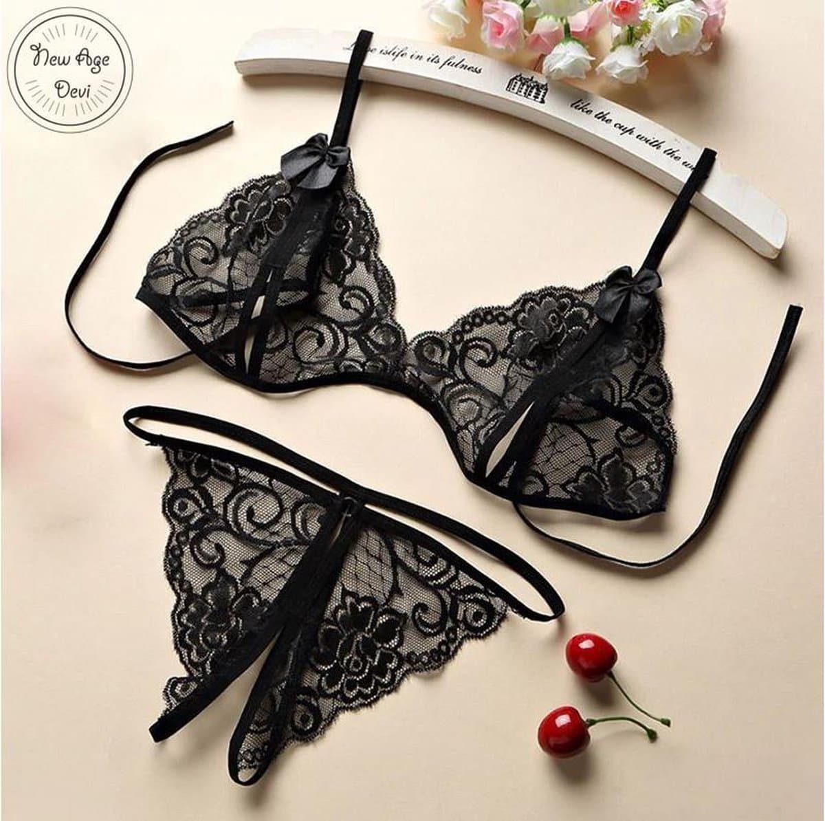 Kanten Lingerie Open kruis Zwart L Sexy Hot Erotische Set Vrouwen Kant Transparante Lingerie Sexy Kostuums Nachtkleding Babydoll Open Cup Beha Lenceria — afbeelding 1