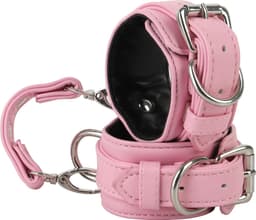 Banoch | verstelbare bondage handboeien van pu leer | roze / zwart | bdsm — thumbnail 2