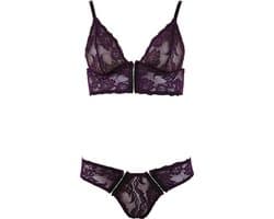 Cottelli Collection –  Wetlook Kanten Afwerking String Body voor de Perfecte Date met Happy End – Maat L – Zwart