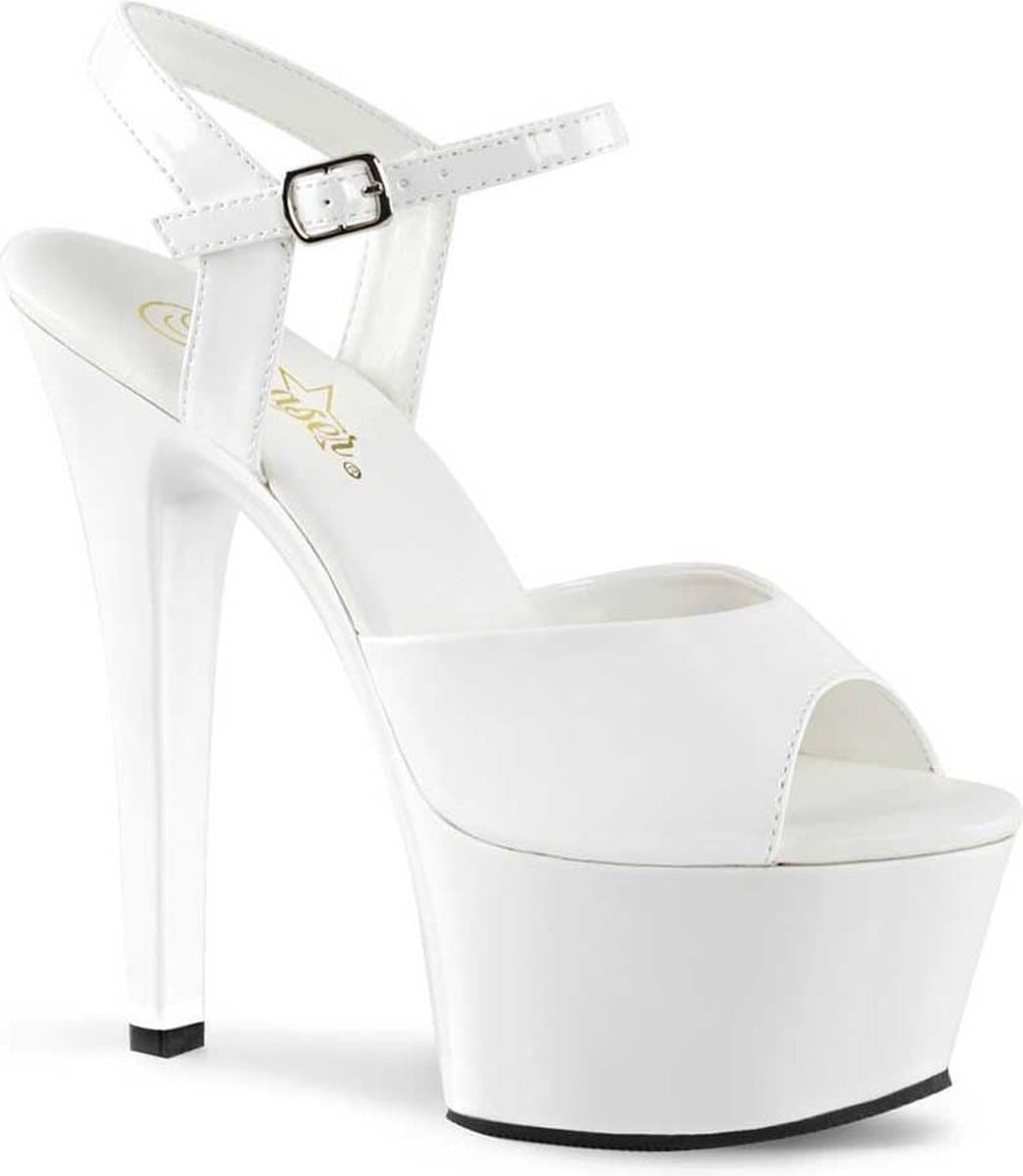 Aspire-609 stiletto sandal with ankle strap white patent - (EU 44 = US 13) - Pleaser — afbeelding 1