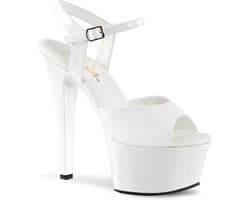 Aspire-609 stiletto sandal with ankle strap white patent - (EU 44 = US 13) - Pleaser