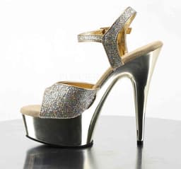 EU 41,5 = US 11 | DELIGHT-609G | 6 Heel, 1 3/4 Gold Chrome PF Ankle Strap Sandal — thumbnail 3