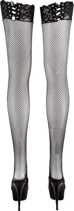 Cottelli Collection – Visnet Kousen met Strik Sluiting op Rand Ongekend Sexy – Maat S/M - Zwart — thumbnail 3
