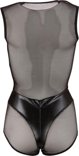 Cottelli Collection –  Body in Combinatie Wetlook en Powernet met Diepe V Hals voor Seductie – Maat M – Zwart — thumbnail 4