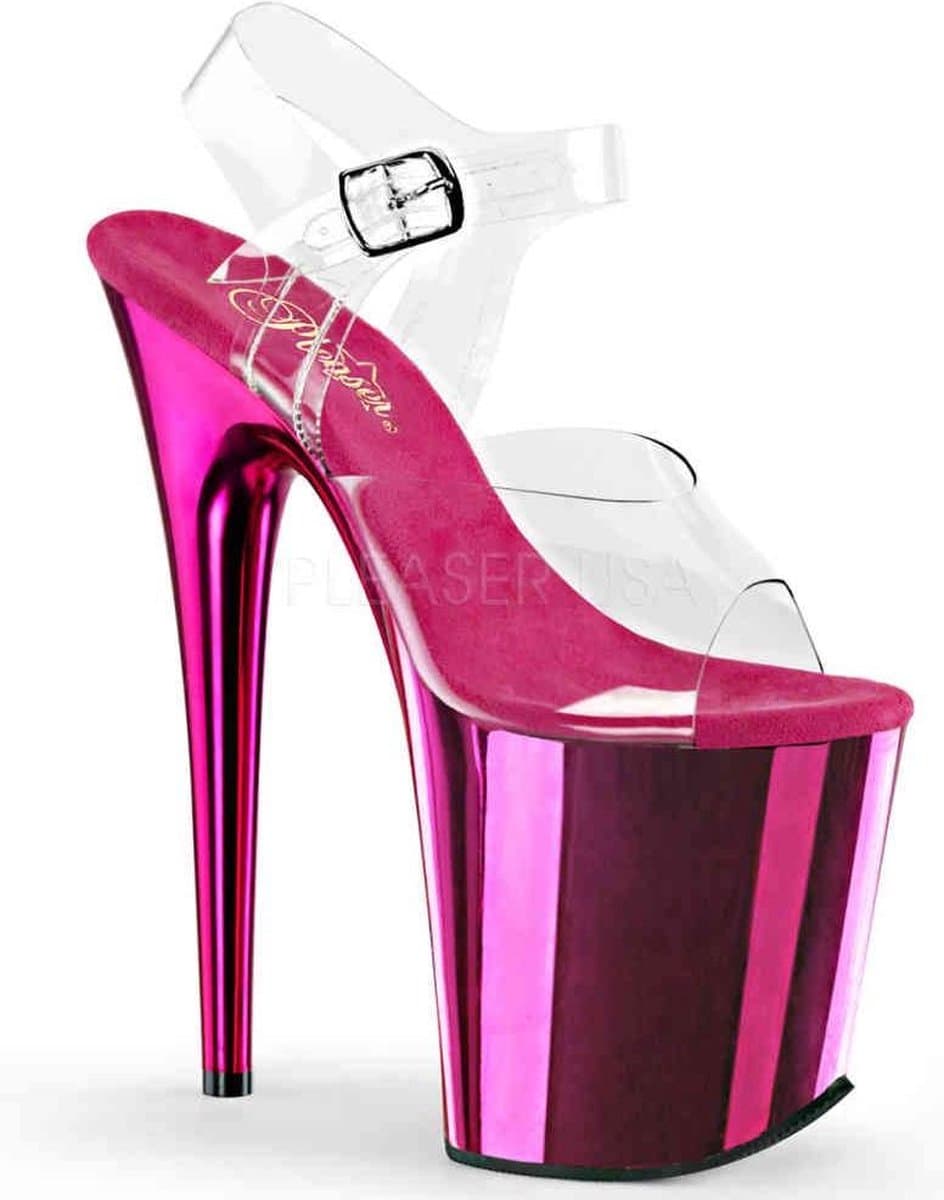 Pleaser - FLAMINGO-808 Sandaal met enkelband, Paaldans schoenen - Paaldans schoenen - 37 Shoes - Roze/Transparant — afbeelding 1