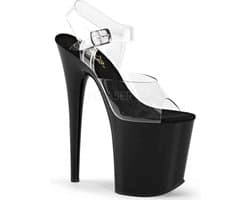 Pleaser - FLAMINGO-808 Sandaal met enkelband, Paaldans schoenen - Paaldans schoenen - 42 Shoes - Zwart/Transparant