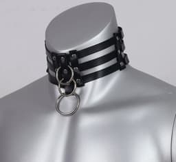 PU lederen erotische kraag - Choker - Verstelbaar - Nek harnas - BDSM - Unisex - Verstelbaar - Halsband met ringen voor bondage — thumbnail 3