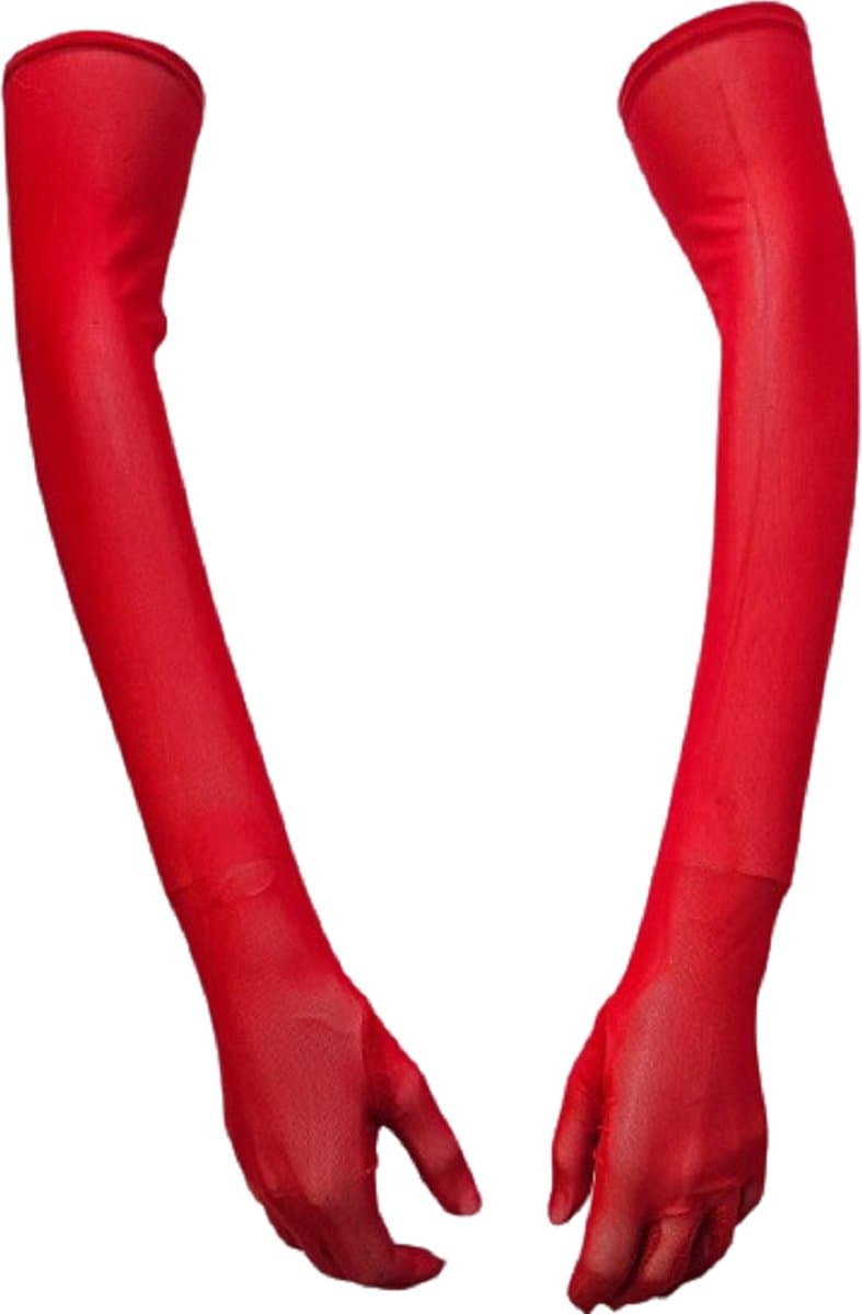 BamBella® - Handschoenen Panty stof Rood mesh onesize Sexy Lange Elastische handschoen — afbeelding 1