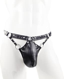 BamBella® S/M open kruis string Maat S/M L nep leer voor mannen - BDSM Erotische Sex kleding — thumbnail 1