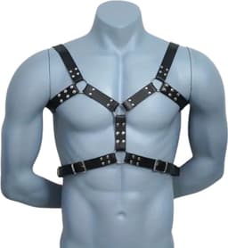 LekkerStout PU Leder Borstharnas - Verstelbaar - BDSM - Zwart - Sexy Herenlingerie ( LS124 ) — thumbnail 1