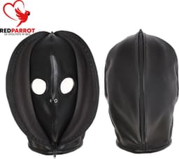 BDSM Masker met rits - Gesloten of open - Bivakmuts - Leder - One size — thumbnail 1