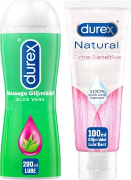 Durex - 2 Glijmiddelen - Voor Comfort En Genot - Waterbasis - Natural Extra Sensitive 100% natuurlijk 100ml - Massage olie en Glijmiddel Aloe Vera 2/1 200ml - Voordeelverpakking — thumbnail 1