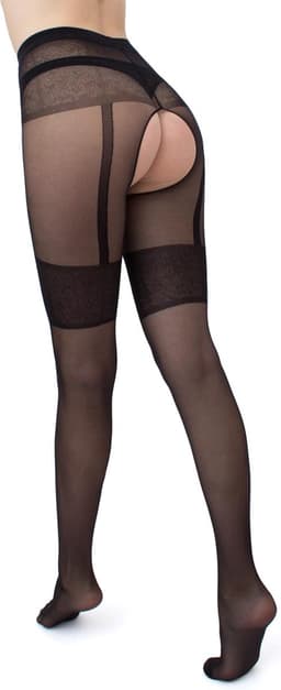 Giulia - Intimo Noir 20den Sheer Panty met open kruis - Zwart - XL — thumbnail 3