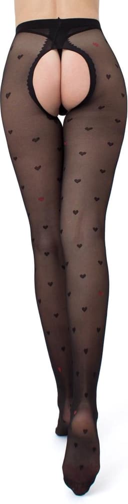 Giulia - Intimo Fashion licht glanzende 20den Panty met hartjes en open kruis - Zwart - L — thumbnail 2