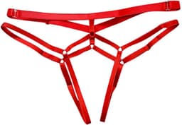 Sexy String Zonder Stof - Rood - Transparant - Open Kruis - Bondage Riem - G-String Tuigje - Erotisch - Lingerie / Ondergoed - Maat XXL — thumbnail 1