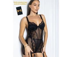 Luxe Lingerieset Dames – Sexy Lingerie – Erotische Lingerie Set – Corset Lingerie met Jarretels – Zwart Kant – Beugel BH – High Waist Lingerie – Boudoir Set – Chique – High End – Madam Hommard – Exclusief – Cadeau Set – Dare to Undress – XS, S, M, L