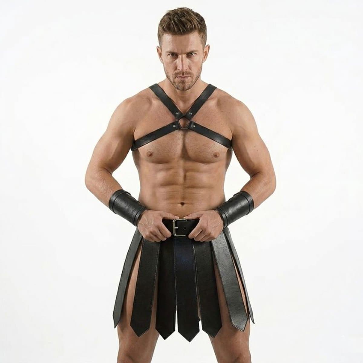 Leren Gladiator Rok Mannen – Fetish Clubwear Heren – Kinky Festival Outfit voor Wasteland, Bitch & Crazyland – Verstelbare Riem — afbeelding 1