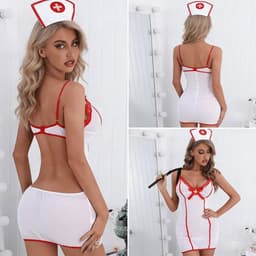 Sexy Verpleegster Lingerie Set Voor Vrouwen Verleidelijk Roleplay Design – Cosplay Verpleegster Met Jurk en Hoedje Voor Ondeugende Look – Lingerie Kostuum Comfortabel en Aansluitend Voor Slank Postuur — thumbnail 1