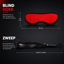 TJ Essentials 7 Delige BDSM Set – Bondageset – Sekspeeltjes – Zweep – Handboeien Halsband – Blinddoek – Gag Ball – Tepelklemmen – Zwart — thumbnail 4