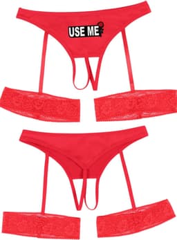 Sexy Rode Open String met Kousenbanden - USE ME - GEBRUIK ME! - direct toegang - Sexy - Open kruis - maat XL — thumbnail 2